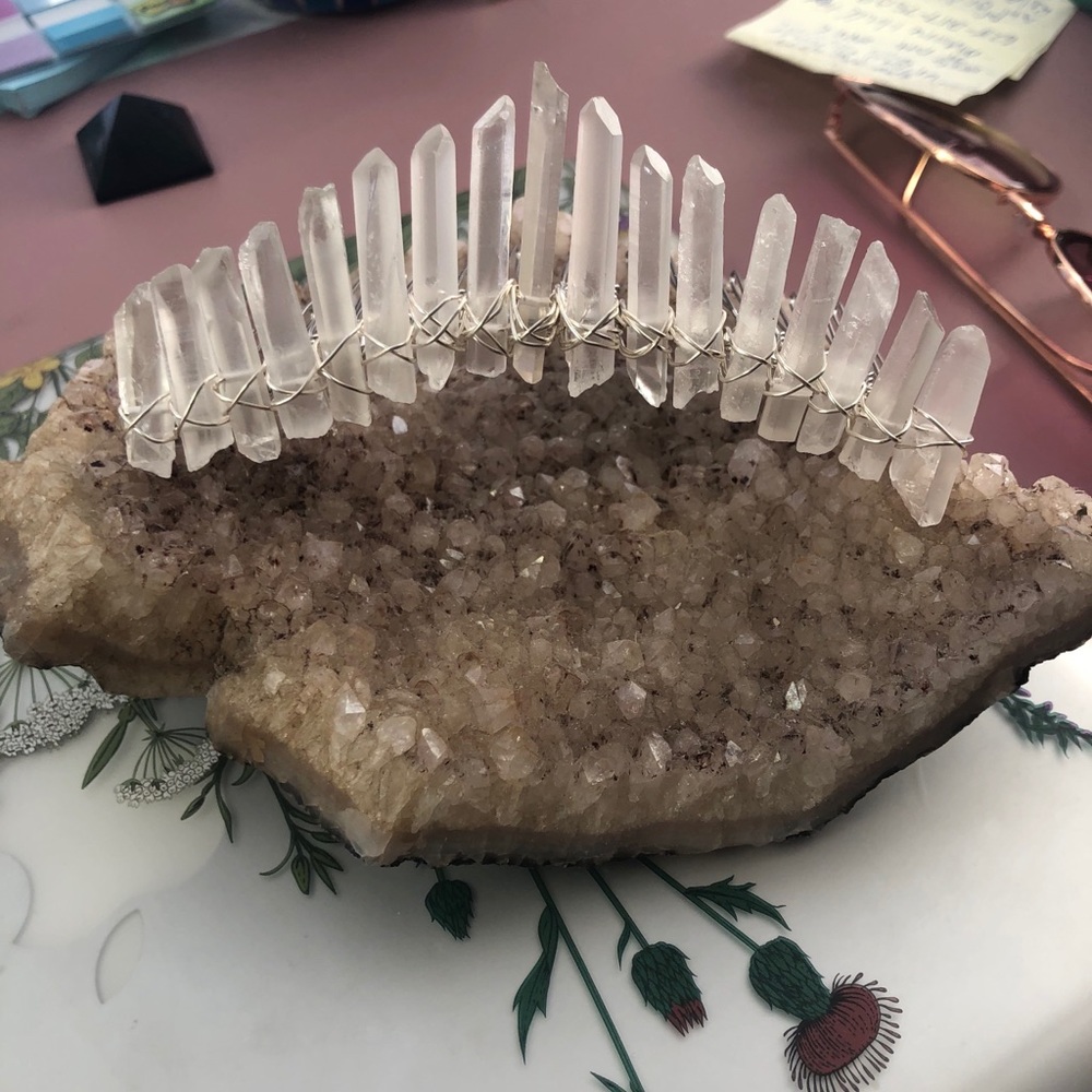 Clear Quartz Crystal Hair Comb Crown
